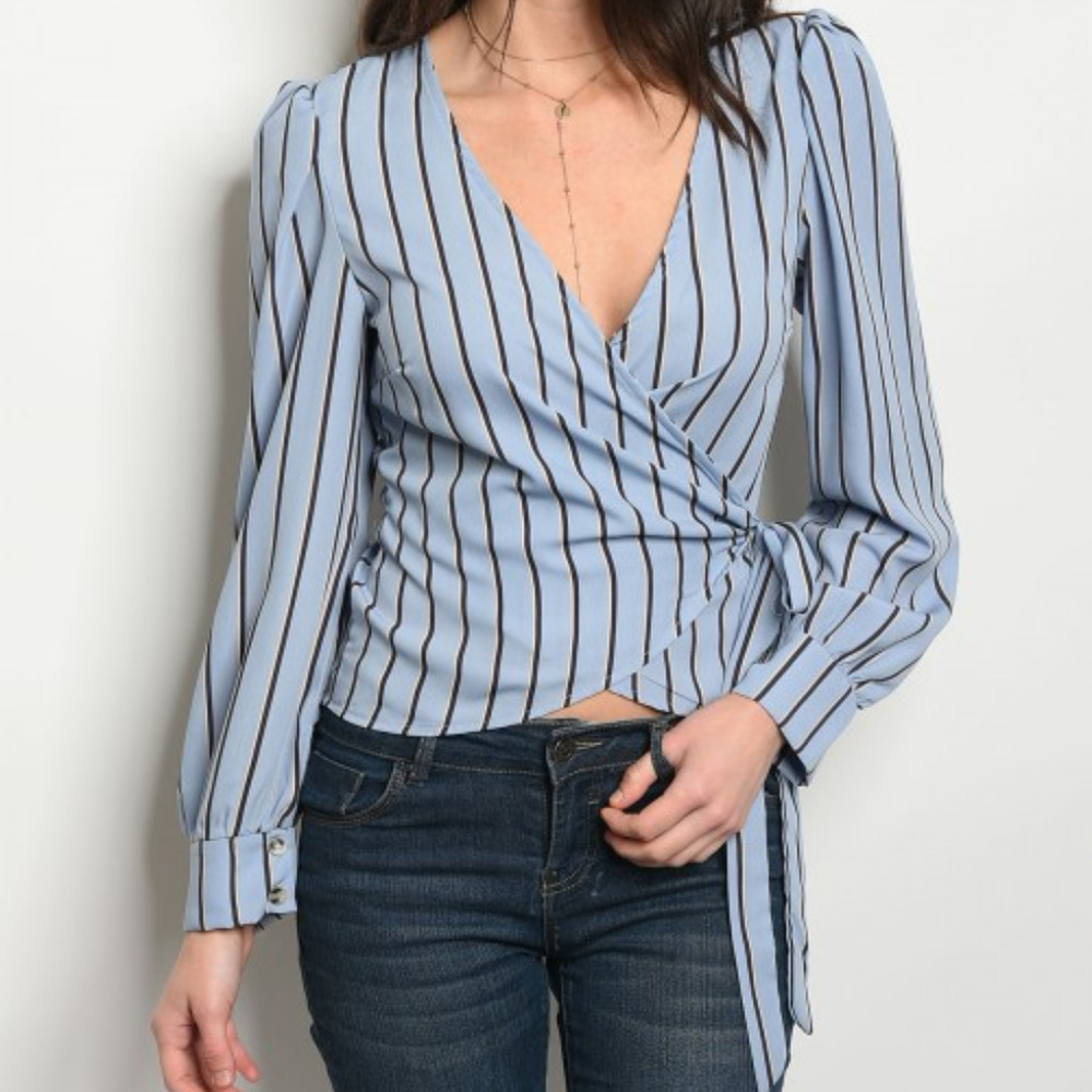 BLUE NAVY STRIPES WRAP TOP @LAST TWO - Picture 3 of 5